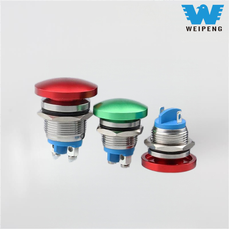 Interruttore di ripristino a pulsante in metallo con testa a fungo da 16/19/22 mm