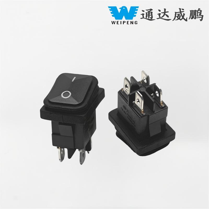Kcd1-104 Interruttore a bilanciere impermeabile nero a 4 pin e 2 posizioni
