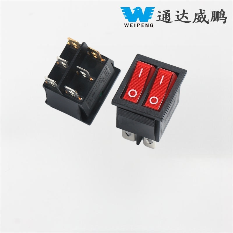 KCD4 Doppio interruttore a bilanciere illuminato rosso a 2 posizioni a 6 pin