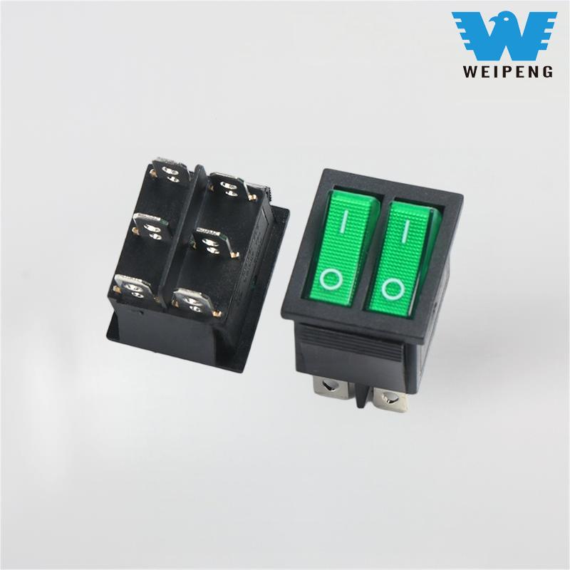Interruttore a bilanciere bipolare a 6 pin KCD4 a 2 posizioni con luce verde