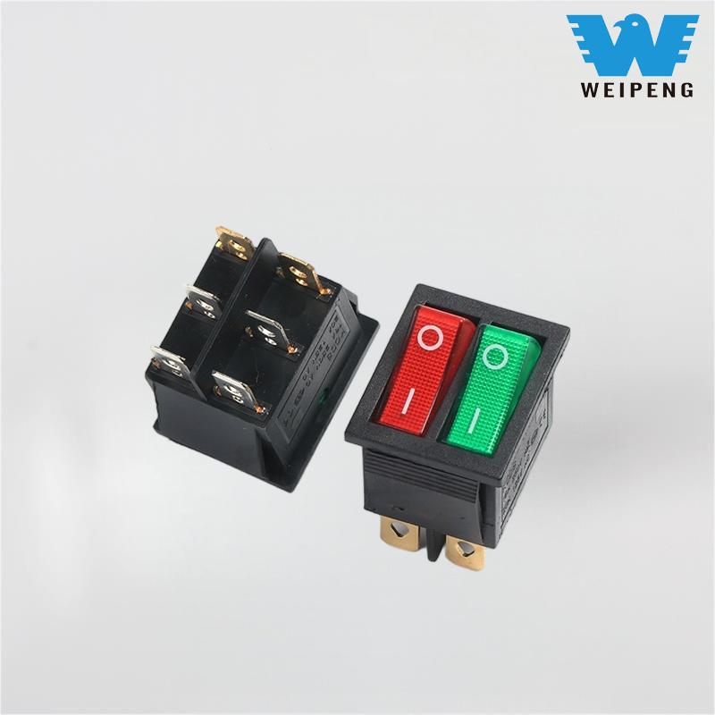 Kcd4 Interruttore a doppio bilanciere a forma di barca DPDT a 6 pin con luci rosse e verdi