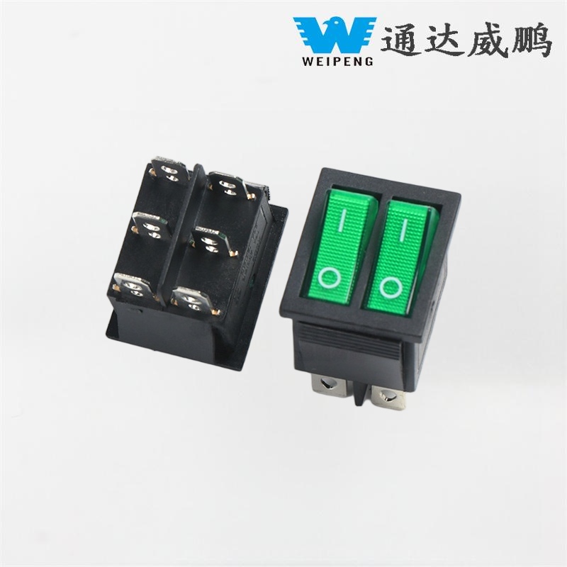 Interruttore per barche a doppio bilanciere KCD4 DPDT 2 posizioni 6 pin con luce verde