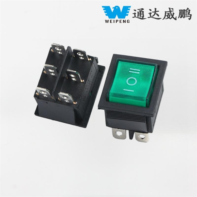 KCD4 Interruttore a bilanciere illuminato 16A 250V con LED verde a 6 pin/4 pin