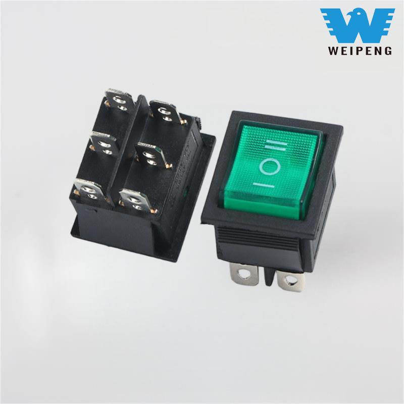 KCD4 Interruttore a bilanciere 16A a 3 posizioni a 6 pin illuminato verde