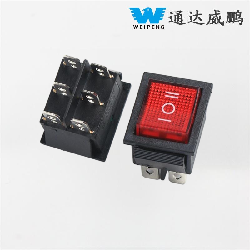 Interruttore a bilanciere ad alta corrente a 3 posizioni a 6 pin 16A Kcd4 con illuminazione rossa