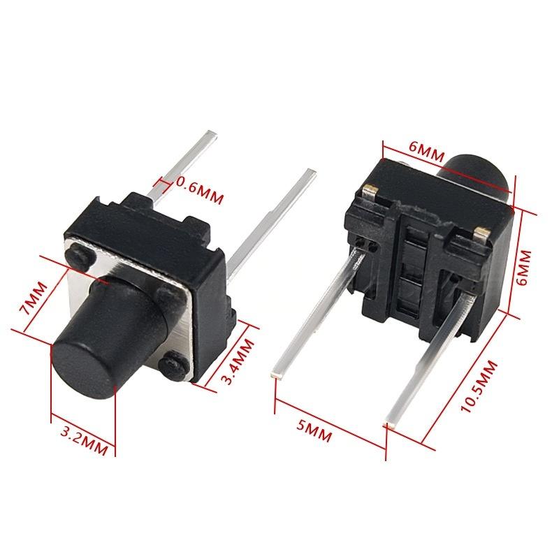 Interruttore a pulsante tattile verticale Micro-Motion a due pin 6 * 6 * 7